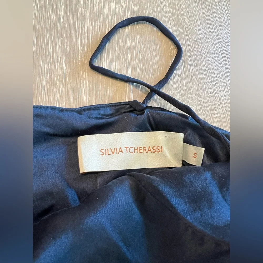 Silvia Tcherassi Navy Blue Satin bow Tie-Front Crop bandeau Top women’s small - Picture 5 of 10